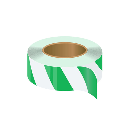 A roll of green and white self-adhesive hazard tape.