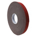 One roll of high mass double sided grey acrylic foam tape 9mm x 1mm x 33m. The roll of tape is grey with a red release liner and has a white inner core / spool